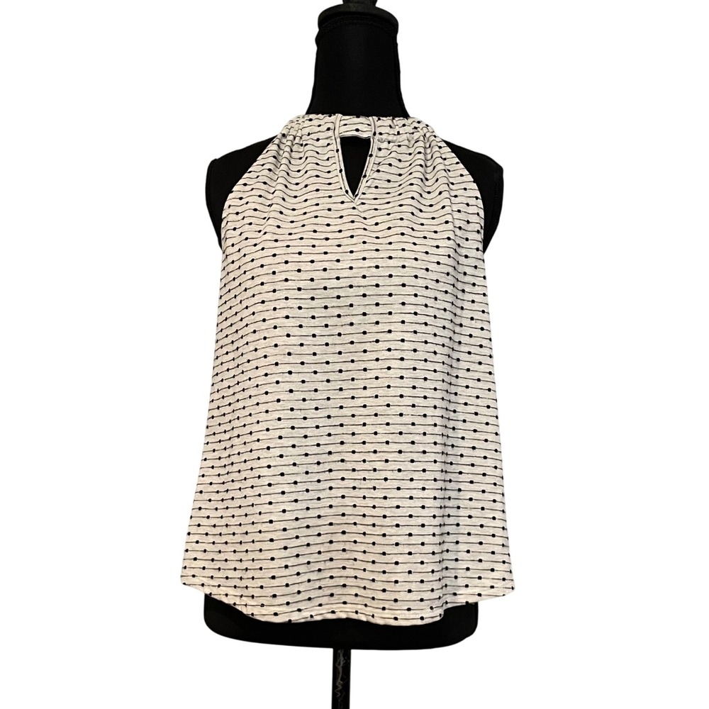 Cable & Gauge Womens Halter Neck Blouse Black Stripe Dot Pattern Size S